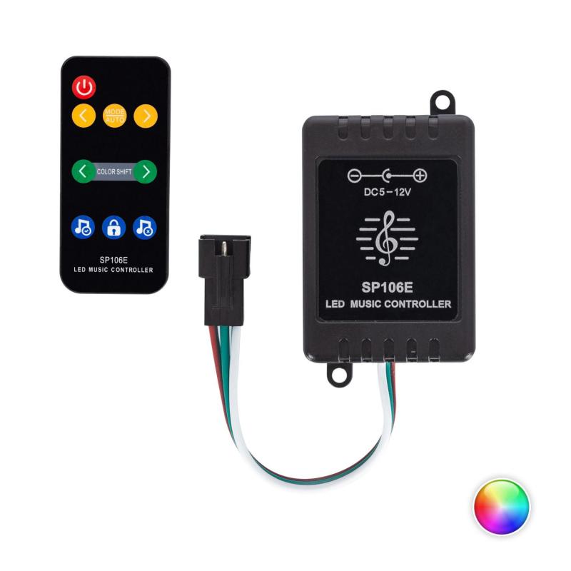 Producto de Controlador Regulador Musical Tira LED RGBIC Digital SPI 5-12V DC con Mando IR