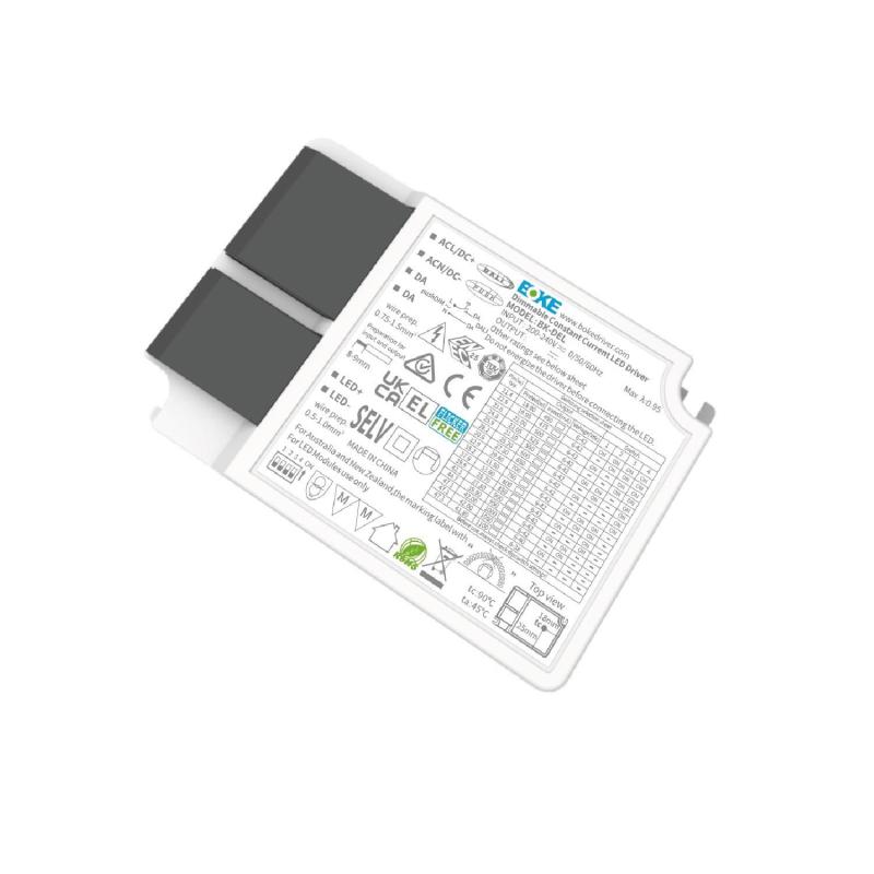 Produto de Driver BOKE Regulável DALI/PUSH 200-240V No Flicker Saída 6-38V 450-1100mA 42W BK-DEL042