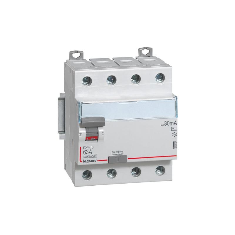 Produto de Disjuntor Diferencial Industrial 4P 30mA 63A 10kA Classe AC LEGRAND 411662 