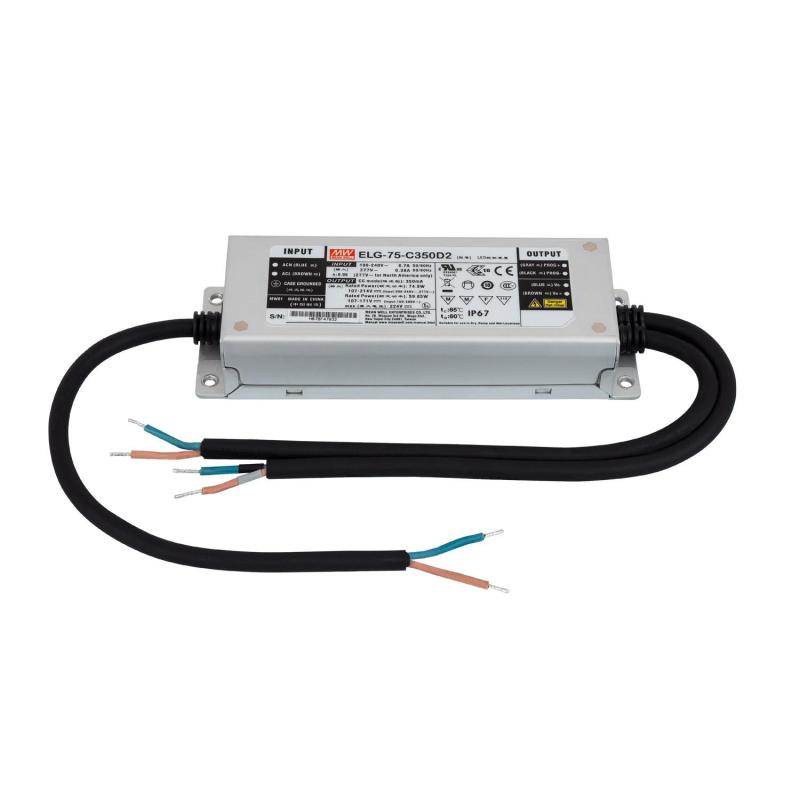 Produto de Driver MEAN WELL ELG-75-C350-D2 IP67 Regulável Programável 107-214V DC 75W