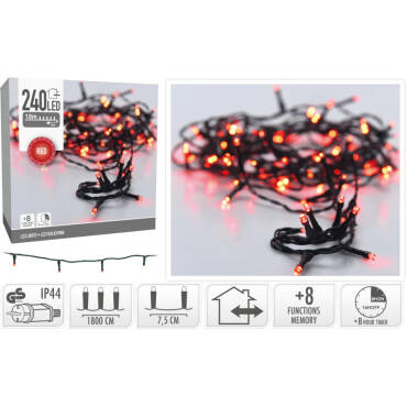 Grinalda Exterior Cabo Preto LED Vermelho 18m Vermelho