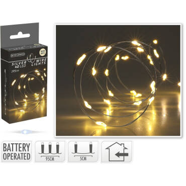 Grinalda Arame LED Bateria 2m Branco Quente 2700K