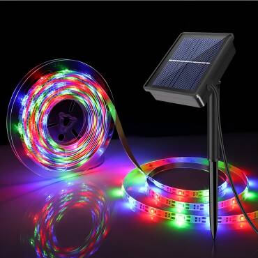 Fita LED Exterior Solar RGB 3V DC 30LED/m 5m IP65 Largura 8mm Corte a cada 3cm RGB