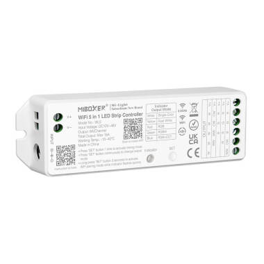 Controlador Regulador LED WiFi 5 em 1 para fita Monocor/CCT/RGB/RGBW/RGBWW 12/24V DC MiBoxer