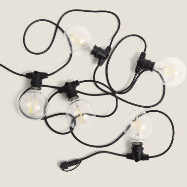 Kit Guirnalda Luces Exterior IP44 5m Negro + 5 Bombillas Filamento LED B22 6W G95