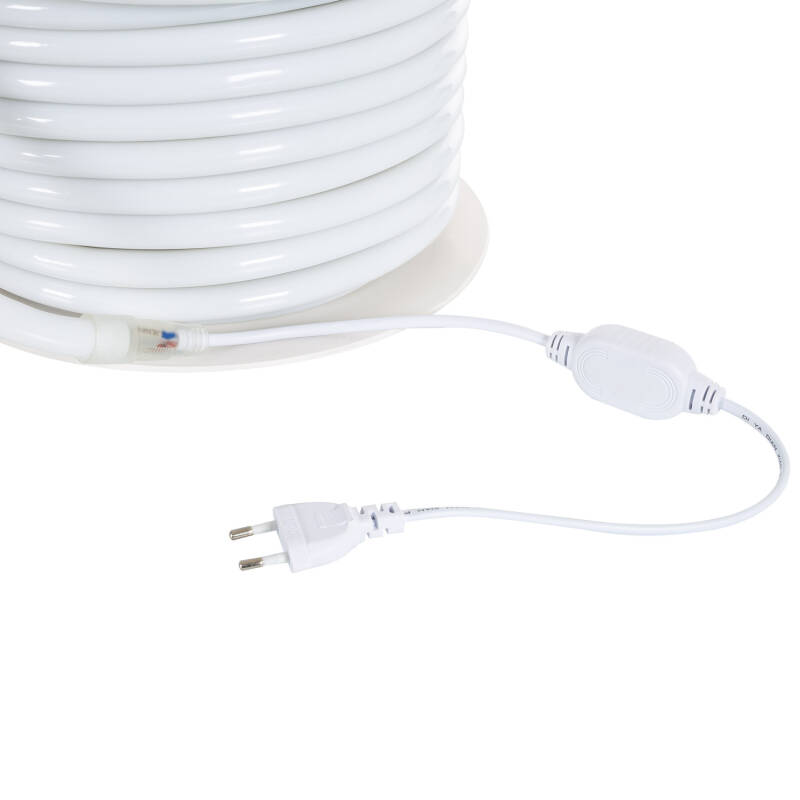 Produto de Rolo Neon LED Regulável 220V AC 120 LED/m 50 m Circular 360 Branco Quente IP67 a Medida Corte a cada 100 cm