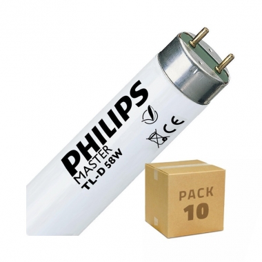 Pack Tubo Fluorescente Regulable PHILIPS T8 G13 150 cm Conexión dos Laterales 58W (10 un)