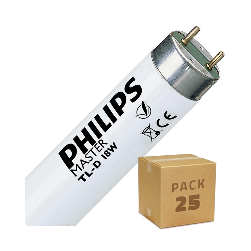 Pack Tubo Fluorescente Regulable PHILIPS T8 G13 60 cm Conexión dos Laterales 18W (25 un) 