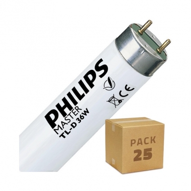 Pack Tubo Fluorescente Regulable PHILIPS T8 G13 120 cm Conexión dos Laterales 36W (25 un)