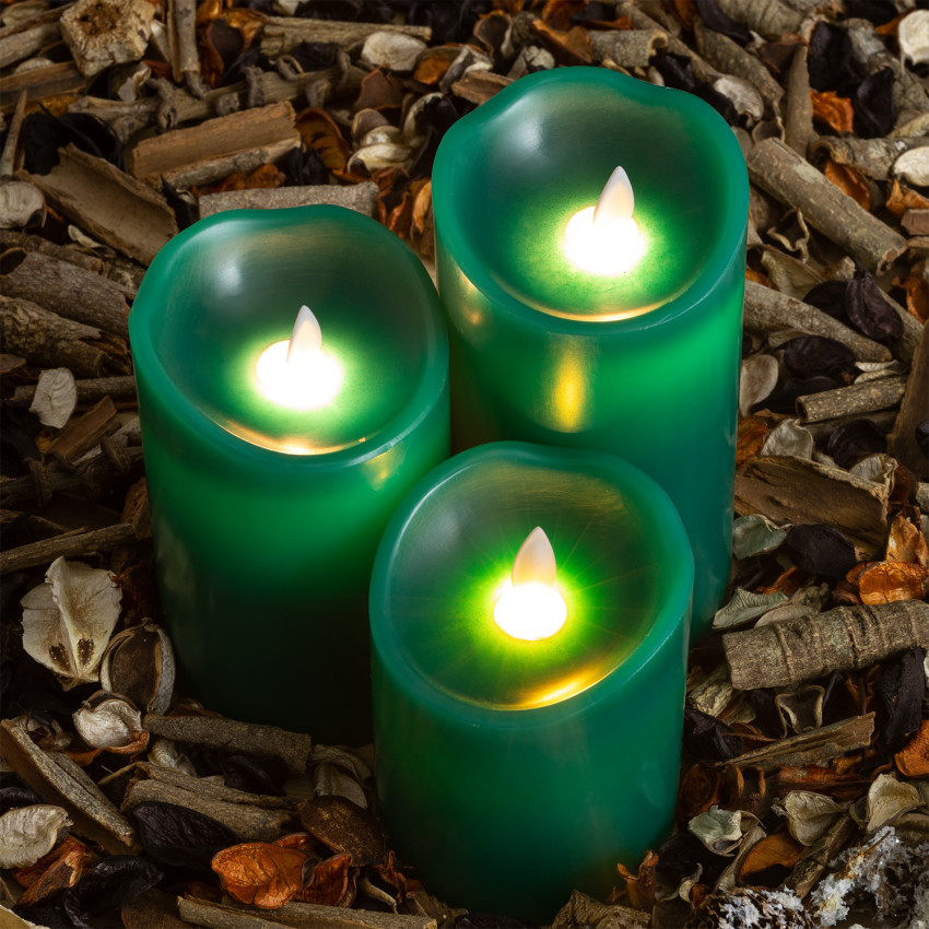 Producto de Pack de 3 Velas LED Cera Natural Special Flame Verde