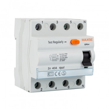 Product Interruptor Diferencial Industrial 4P 30mA 25-40A 10kA Clase AC MAXGE 