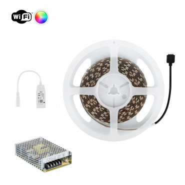 Product Kit Fita LED RGB 24V DC 60LED/m 5m WiFi IP20 Largura 10mm com Fonte de Alimentação e Controlador