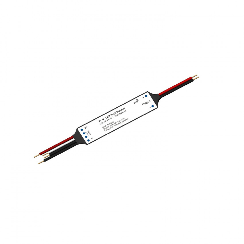 Mini Controlador Regulador de Fita LED Monocor 12/24V DC compatível com controlo RF e Botão de Pressão 