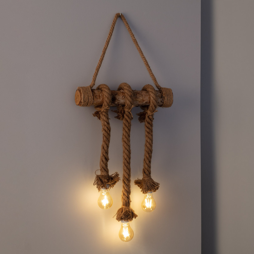 Produto de Grinalda LED Suspensa Corda e Madeira Kamba 3 Focos