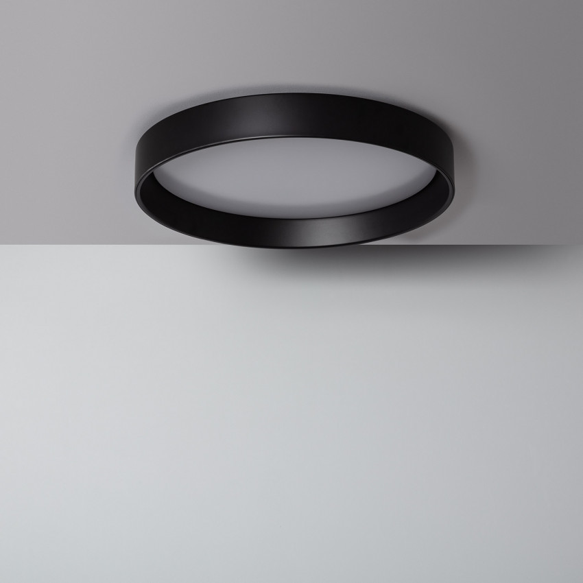 Plafón LED 30W Circular Metal CCT Selecionável Preto Design 