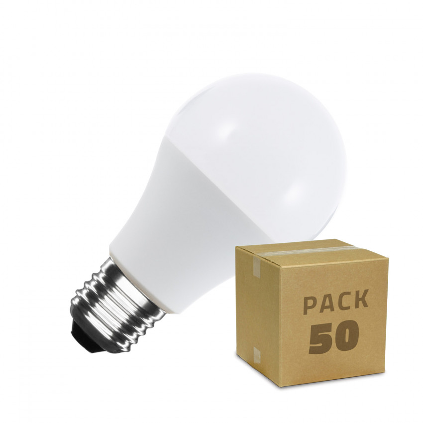 Caja de 50 Bombillas LED E27 A60 7W Blanco Cálido