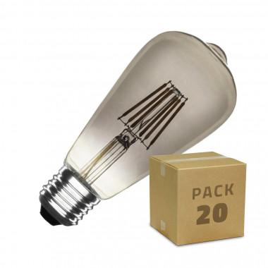 Caixa de 20 lâmpadas LED E27 Regulável de Filamento Smoke Lemon ST58 5.5W Branco Quente