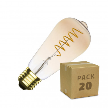 Caja de 20 Bombilla LED E27 Filamento Regulable 4W ST64 Espiral Gold Big Lemon Blanco Cálido