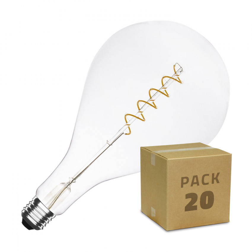 Produto de Caixa de 20 Lâmpadas LED E27 Regulável de Filamento Espiral  PS165 4W  Branco Quente