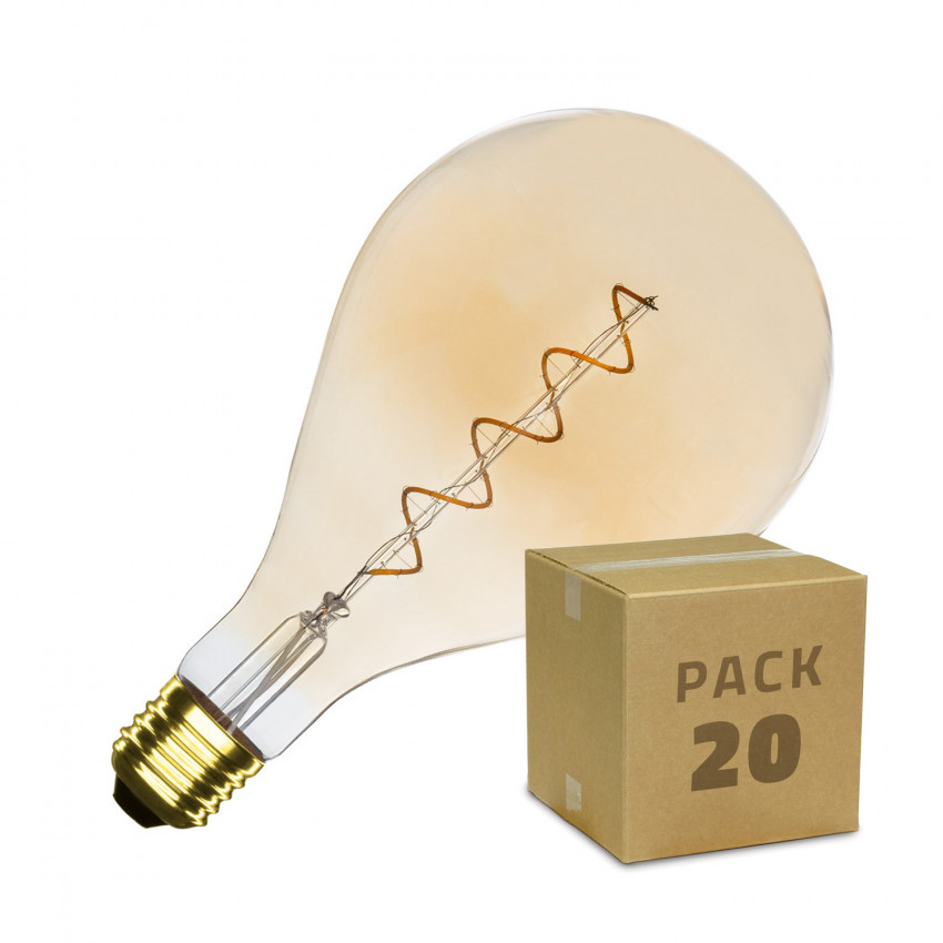 Produto de Caixa de 20 Lâmpadas LED E27 Regulável Filamento Espiral Gold PS165 4W Branco Quente 