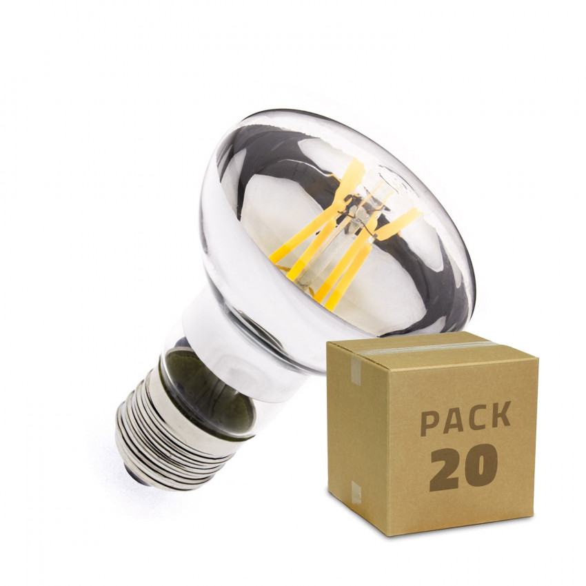 Caixa de 20 lâmpadas LED E27 Regulável de Filamento R63 3,5W Branco Quente 