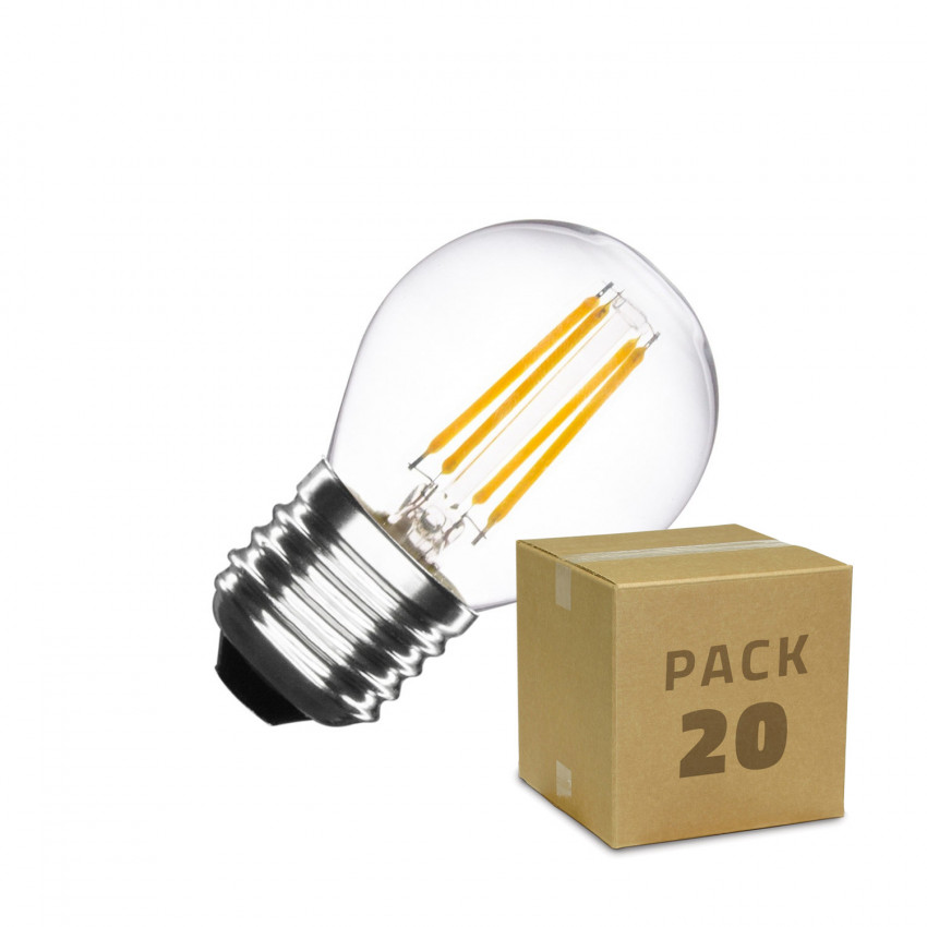 Caixa de 20 lâmpadas LED E27 regulável filamento pequeno clássico G45 4W Branco quente