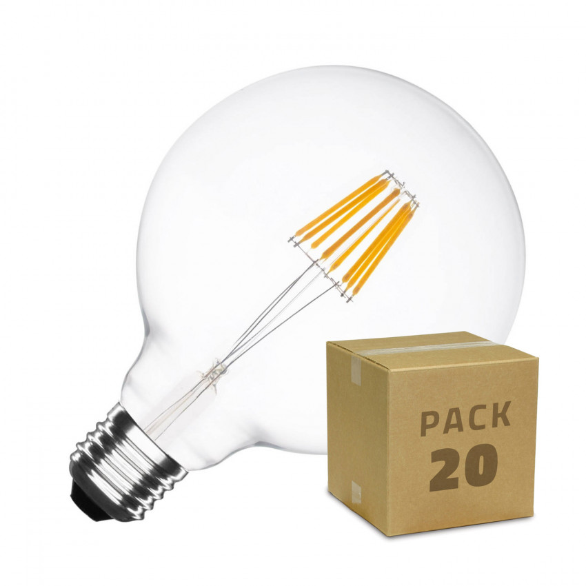 Caja de 20 Bombillas LED E27 Regulable Filamento Supreme G125 5.5W Blanco Cálido