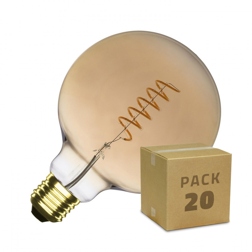 Caja de 20 Bombillas LED E27 Regulable Filamento Espiral Gold Supreme G125 4W Blanco Cálido