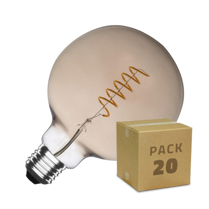 Caja de 20 Bombillas LED E27 Regulable Filamento Espiral Smoke Supreme G125 4W Blanco Cálido