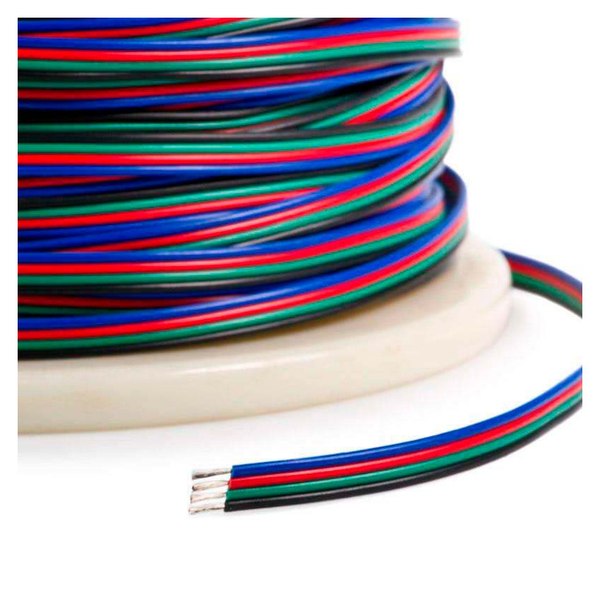 Rollo 100m Cable Eléctrico Plano Manguera 4x0.5mm² para Tiras LED RGB