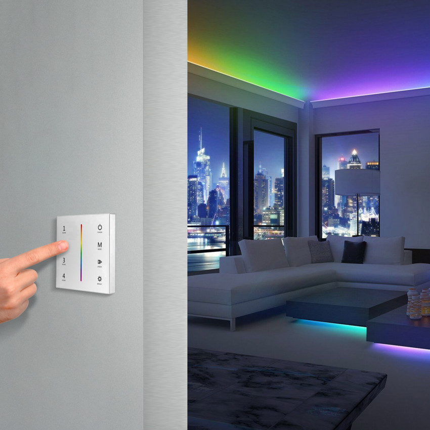 Fita LED 24V DC 60LED/m 5m RGB IP20 Largura 10mm com Mecanismo Regulador Táctil e Alimentação Corte a cada 10cm