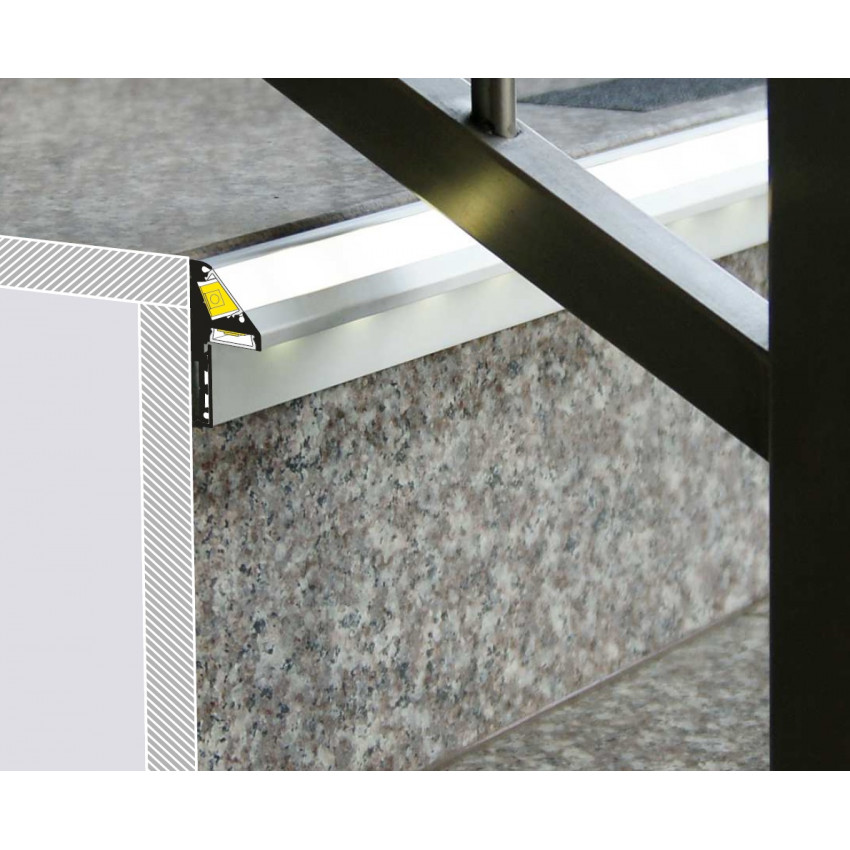 Perfil de Aluminio para Escalera Doble iluminación 1m para Dos Tiras LED hasta 10 mm