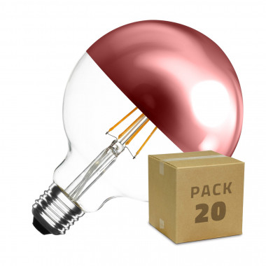Caja de 20 Bombillas LED E27 Regulable Filamento Copper Reflect Supreme G125 6W Blanco Cálido
