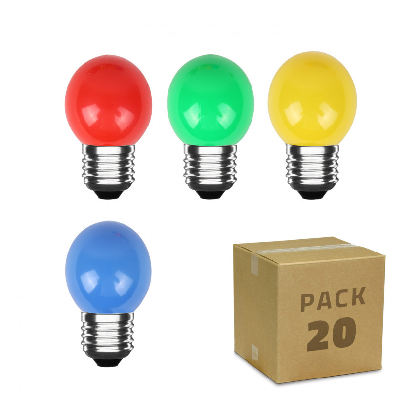Pack 20 Bombillas LED E27 3W 300 lm G45 4 Colores