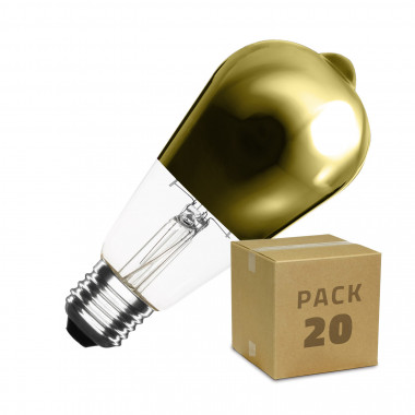 Caixa de 20 Lâmpadas LED E27 Filamento Regulável 5.5W ST64 Gold Reflect Big Lemon Branco Quente