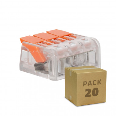 Pack 20 Conectores Rápidos 3 Entradas para Cablo Eléctrico 0.08-4 mm²