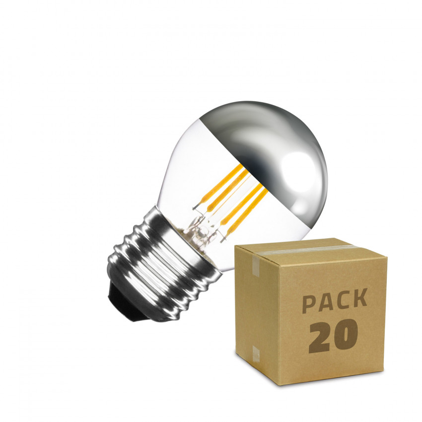 Caja de 20 Bombillas LED E27 Regulable Filamento Chrome Reflect Small Classic G45 3.5W Blanco Cálido