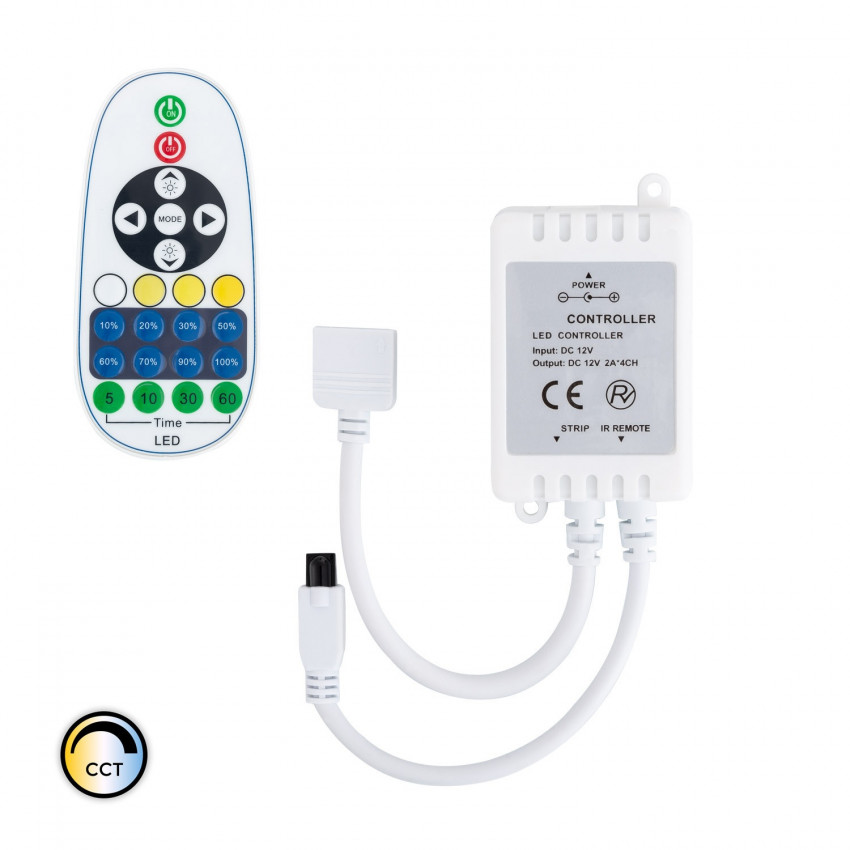 Produto de Controlador Fita LED CCT Seleccionável 12V DC, Regulável por Controle Remoto IR 23 Botões