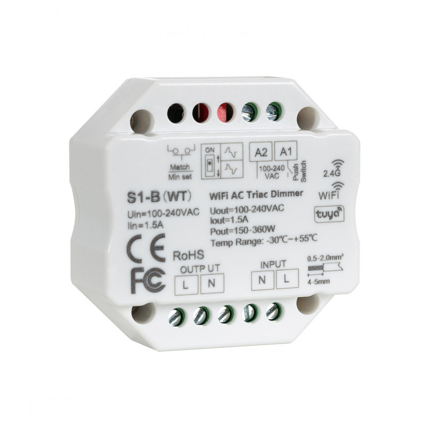 Regulador LED WiFi Triac RF 1CH 1.5A AC Compatível com Pulsador 