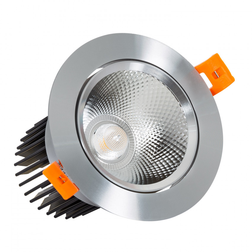Foco Downlight LED 15W COB Direccionable Circular Plata Corte Ø90 mm CRI90 Expert Color No Flicker