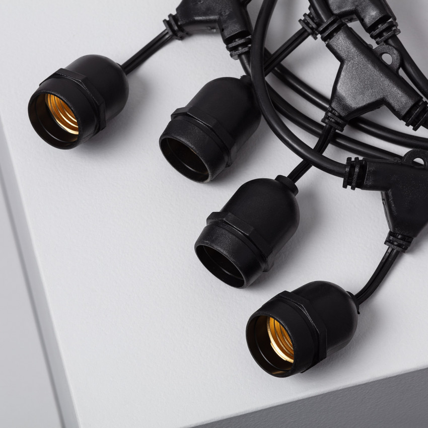 Grinalda Waterproof IP65 com 8 Porta-Lâmpadas E27 5.5m Preto