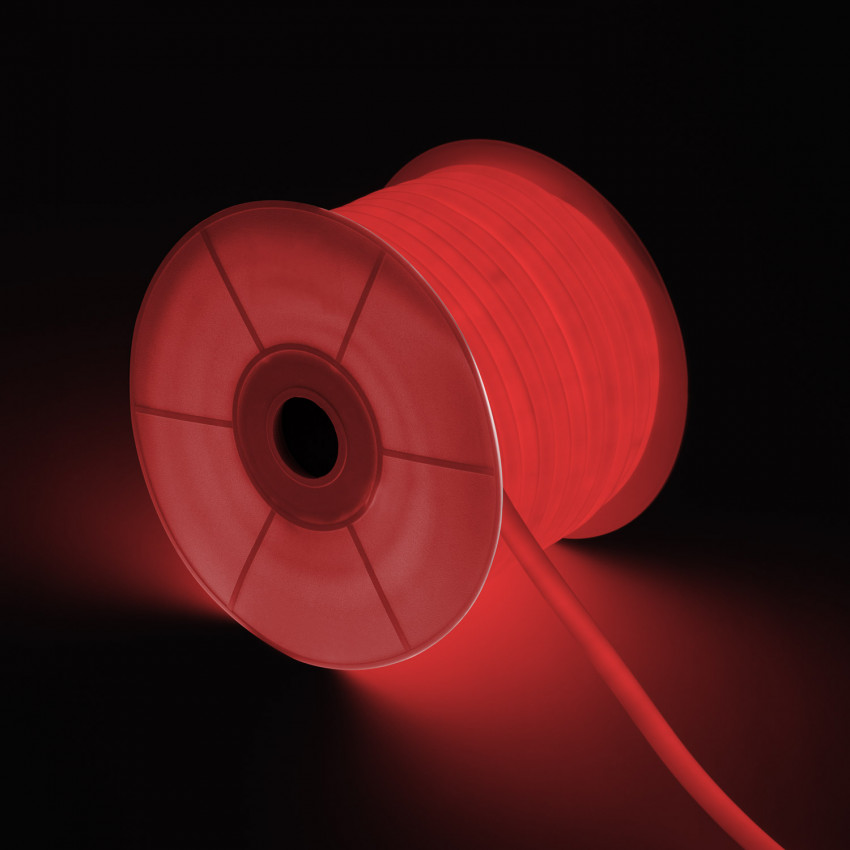 Rolo Neon LED Regulável 220V AC 120 LED/m 50 m Circular 360 Vermelho IP67 a Medida Corte a cada 100 cm