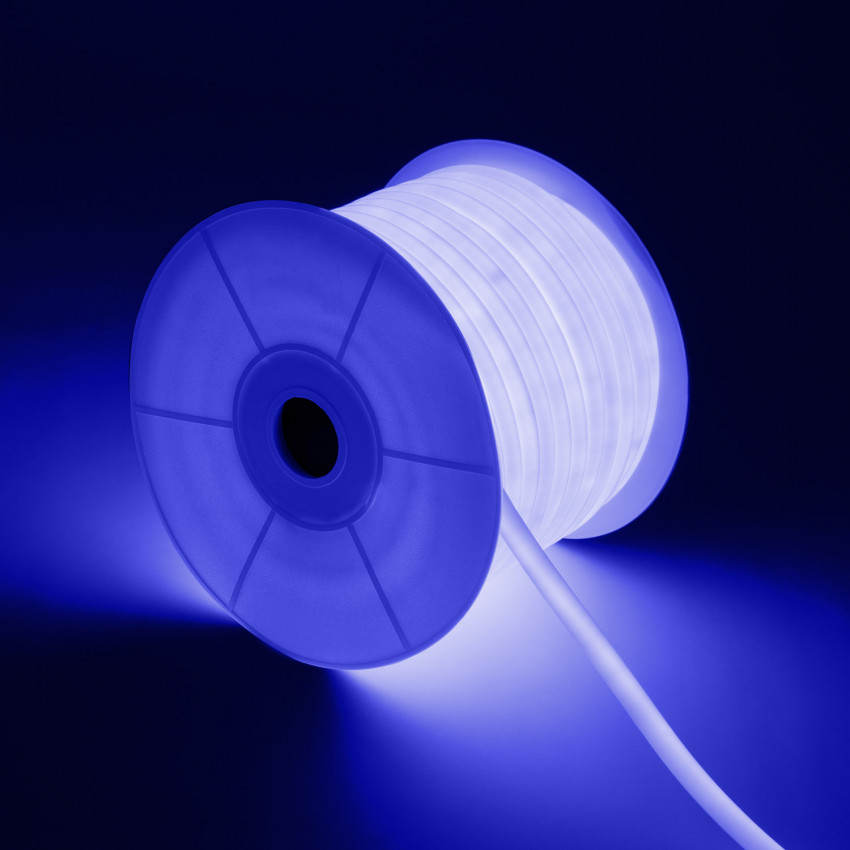 Rolo Neon LED Regulável 220V AC 120 LED/m 50 m Circular 360 Azul IP67 a Medida Corte a cada 100 cm