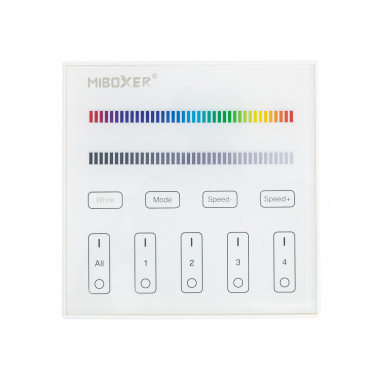 Produto de Controlador RF 220-240V AC de Parede para Regulador LED RGBW 4 Zonas RF MiBoxer T3