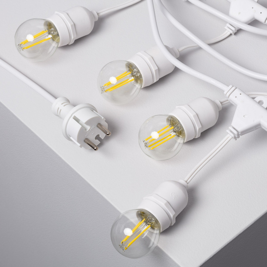 Kit Grinalda Waterproof 5.5m Branco + 8 Lâmpadas LED E27 Filamento 4W