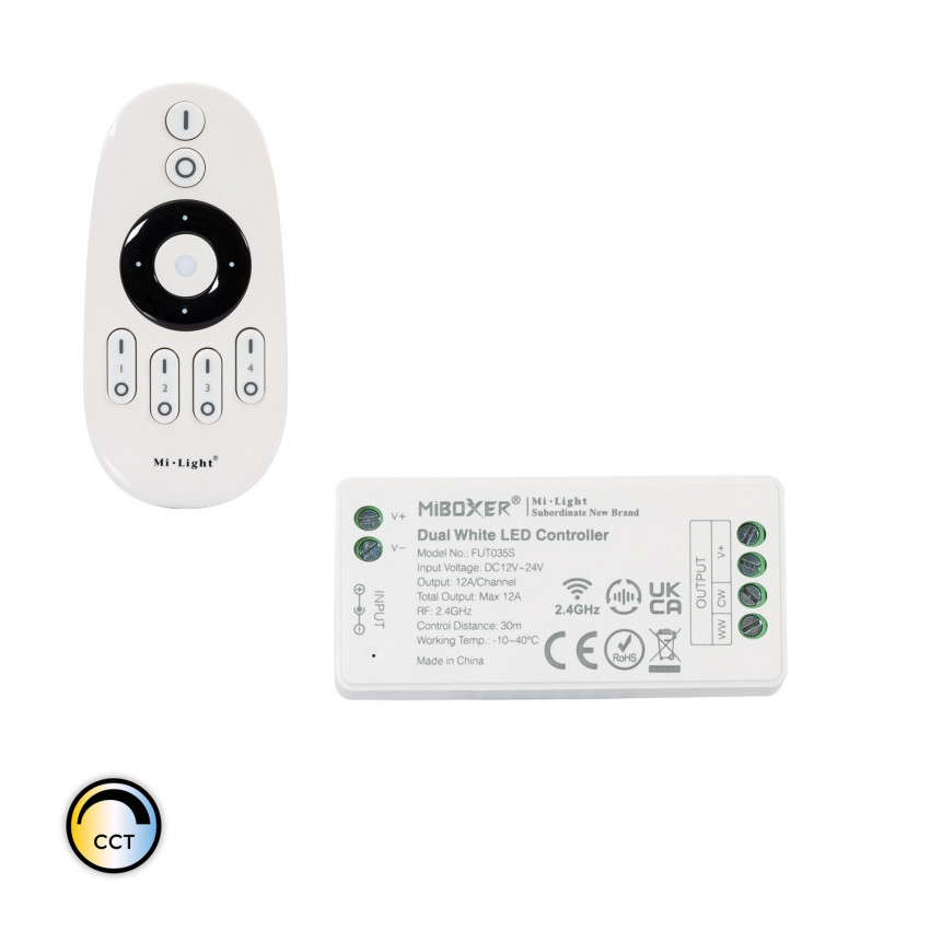 Controlador Regulador CCT 12/24V DC + Mando RF 4 Zonas MiBoxer