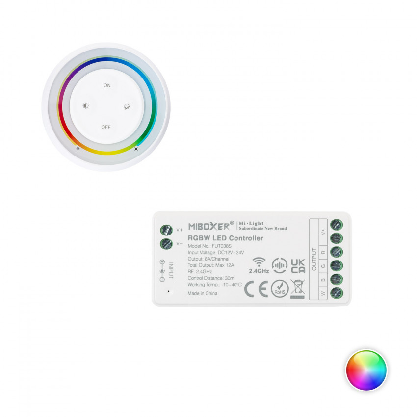 Controlador Regulador RGBW 12/24V DC + Mando RF Rainbow MiBoxer
