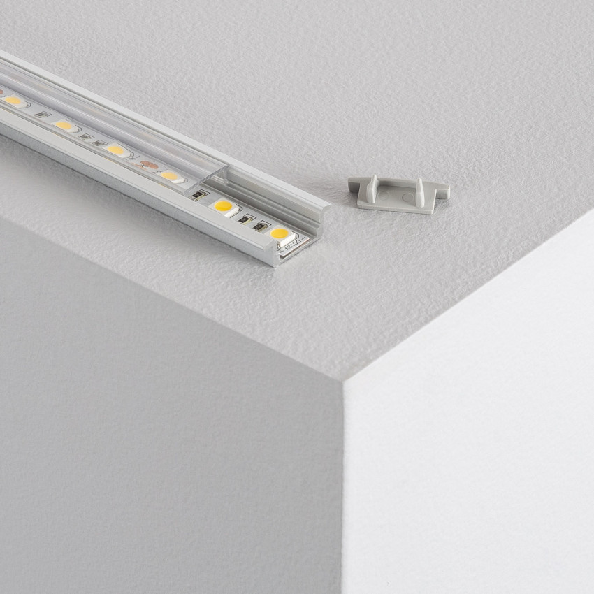 Perfil de Aluminio Empotrable con Tapa Continua para Tiras LED de hasta 12 mm