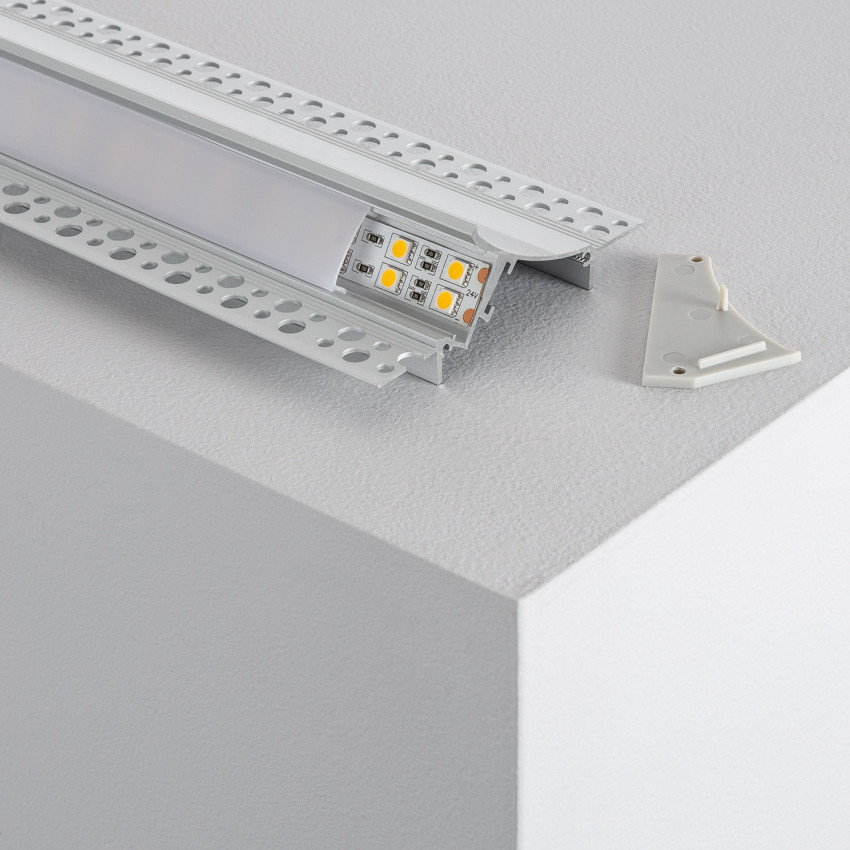 Perfil de Aluminio Empotrable para Escayola / Pladur con Tapa Continua para Tira LED hasta 20mm