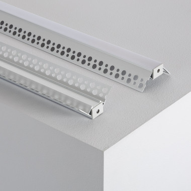 Produto de Perfil de alumínio para integração de Gesso/Pladur para Canto Externo de Fita LED até 8 mm